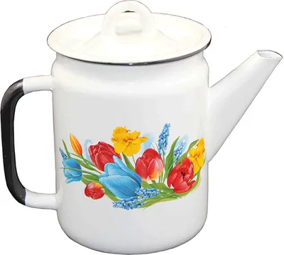 Produktbild von Emaille Teekanne Kaffeekanne 1,5 Liter 12 cm emailliert mit Motiv Tulpen чайник