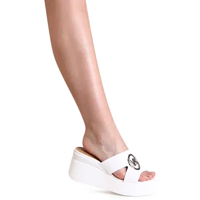 Produktbild von topschuhe24 2989 Damen Keilabsatz Sandaletten XXL Plateau Sandalen, Farbe:Weiß, Größe:41 EU