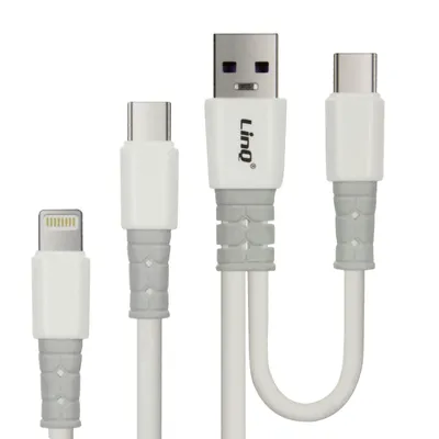 Image de Câble USB-A / USB-C vers USB-C et Lightning Power Delivery 60W 1,2 mètre LinQ