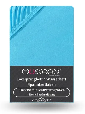 Produktbild von Premium Jersey Spannbettlaken 180x200 cm - 200x220 cm + 40 cm Boxspringbett mit Elasthan türkis