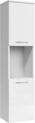 Image de Armoire de rangement de Montreal Hauteur 131 cm - Blanc brillant - Meuble de rangement haut placard armoire colonne