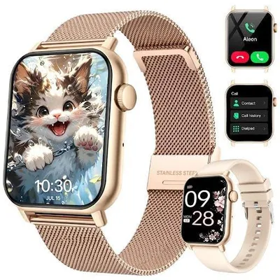 Produktbild von Smartwatch Damen Herren mit Telefonfunktion HD Display 110+ Sportmodi IP68 Herzfrequenz SpO2 und Schlafmonitor für iOS Android Roségold