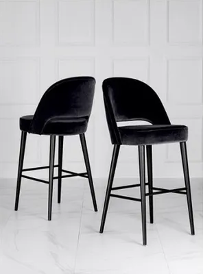 Obrázek produktu pro Barová stolička, podstavová stolička, barový taburet, židle, moderní design, polyester, černá barva, látka, dřevo