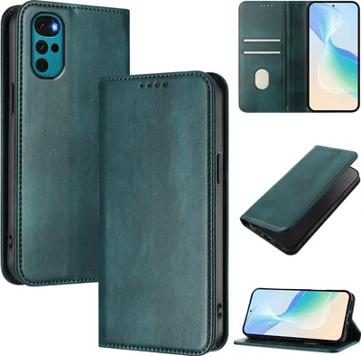 Obrázek produktu pro Pouzdro pro Motorola Moto G22, vintage kožené pouzdro s RFID ochranou, přihrádkami na karty, stojánkem Zelený