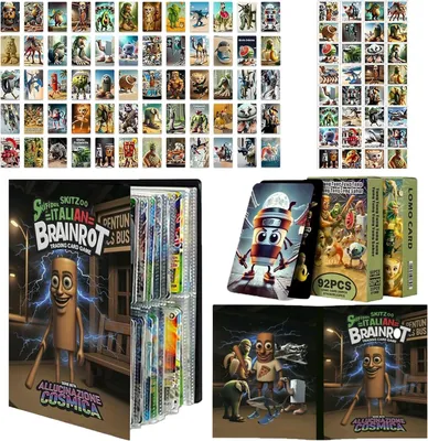 Produktbild von Italian Steal a Brainrot Sammelalbum Karten Set mit Tung Tung Tung Tung Sahur，60 Einzigartige Karten & 32 Sticker für Kinder und Fans,Sammelkarten