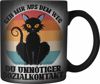 Produktbild von Trendation - Geh Mir Aus Dem Weg Du Unnötiger Sozialkontakt Geschenk Farbwechsel Zauber-Tasse Lustiger Spruch (Schwarz)
