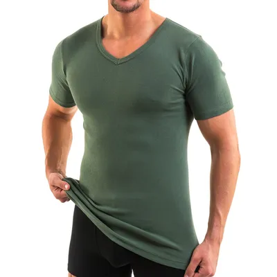 Herren kurzarm Shirt mit V-Ausschnitt olive