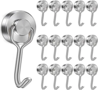 Produktbild von 16 Magnetische Haken für Küche und Büro, 12 kg Tragkraft, drehbar und vielseitig