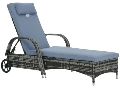 Productafbeelding van Tuinstoel met kussen, verstelbare rugleuning, metalen frame, polyrattan, grijs, 200 x 73 x 103 cm