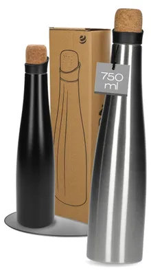 Produktbild von Karaffe 750 ml mit Korkdeckel - auslaufsichere Thermokanne aus Edelstahl silber