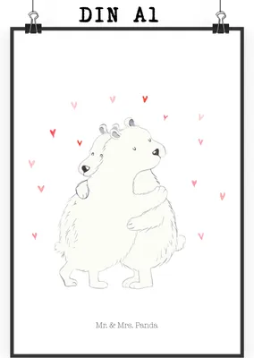 Produktbild von Mr. & Mrs. Panda Bild Eisbär Umarmen DIN A1 - Weiß - Geschenk, wanddeko, Plakat, Wandbild, Lustige Sprüche, Wanddekoration, drucke