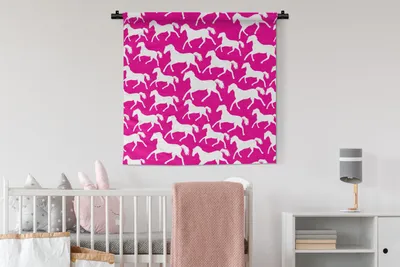 Produktbild von MuchoWow® Wandteppich Wandbehang Pferde - Rosa - Weiß - Mädchen - Kinder - Mädchen 90x90 cm Tapisserie Dekoration Wandtuch - Wandaufhänger