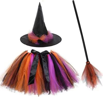Productafbeelding van Heksenkostuum meisjes tutu - Halloween hoed en bezem - speelse outfit voor carnaval