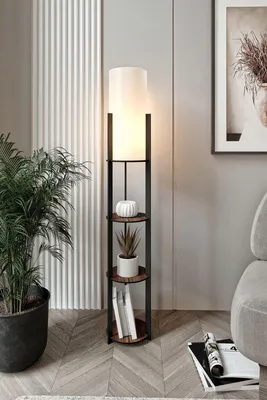 Productafbeelding van Opviq, moderne staande lamp van kraftpapier en MDF, walnootkleur, 135 cm hoog | 1 x E27 fitting, max. 40 W | IP22, elegant design voor uw huis, exclusief lamp.
