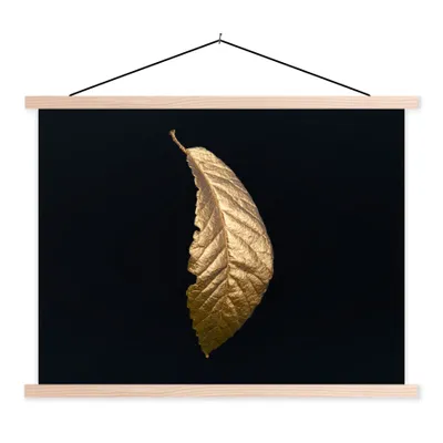 Produktbild von MuchoWow® Textilposter Blätter - Luxus - Gold - Schwarz - Natur 40x30 cm mit holzfarbenen Rahmen - Bilder