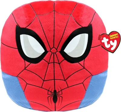 A close-up of a Spiderman plush toy.