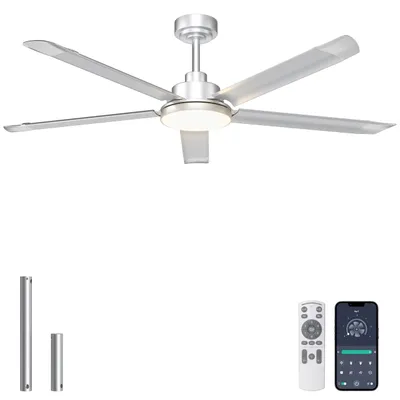 Obrázok produktu pre Stropný ventilátor 152 cm - Stmívateľné LED osvetlenie a tichý motor - Strieborná farba
