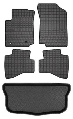 Image de Tapis en caoutchouc + bac de coffre pour Toyota Aygo II 2014- (coffre standard) – 5 pièces, noirs, sur mesure