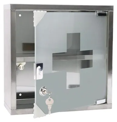 Produktbild von Medizinschrank Edelstahl abschließbar mit Glastür 30 x 12 x 30 cm Silber 2 Fächer