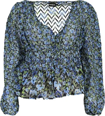 Produktbild von Damenpullover Blau: Muster, V-Ausschnitt, Lange Ärmel, Taillengummi
