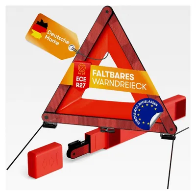 Produktbild von Faltbares Warndreieck für KFZ [Norm 2026 ECE R27] - Sichtbarkeit bis zu 250m - Kompaktes & Klappbares Pannendreieck - Verkehrssicherheitsdreieck gemäß EU-Norm (StVO-konform)