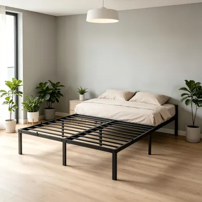 Immagine prodotto di Letto in metallo 140 x 200 cm con rete a doghe, struttura nera, robusto letto matrimoniale, moderno letto per ragazzi