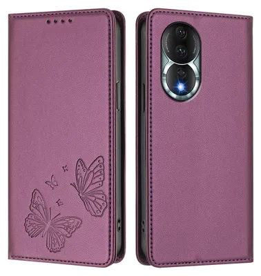 Produktbild von Lederhülle für Honor 80, Schmetterling Prägung Leder Brieftasche Schutzhülle mit Ständer Lila