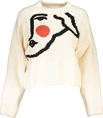 Produktbild von Weißer Damen Langarmpullover mit Stickerei und Rundhals - Stilvoll & Elegant
