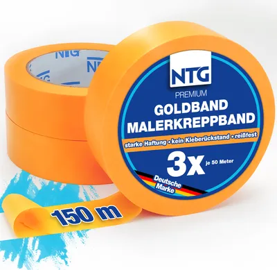 Produktbild von 3 X NTG Goldband 50 Meter 30 mm breit Malerkrepp Kreppband Malertape Washi Tape Selbstklebend