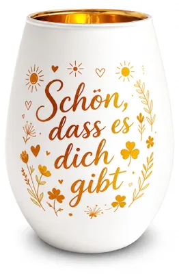Windlicht mit Gravur "Schön dass es dich gibt" aus Glas, 1 Stück