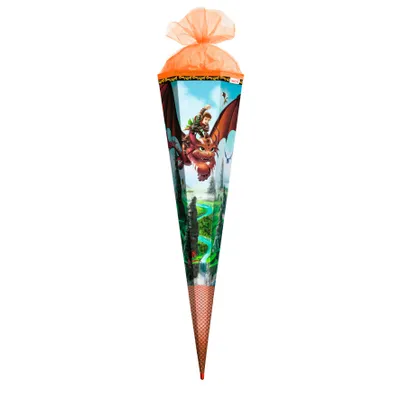 Produktbild von ROTH Schultüte Drachenjäger 85 cm groß Folie Spezialborte eckig Rot(h)-Spitze Zuckertüte Schulanfang