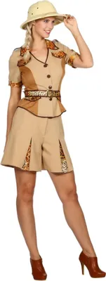 A woman wearing a safari-themed costume.