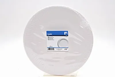 Produktbild von 10 Party-Einwegteller Ø 23cm, weiß, in Folie, Pappe, kompostierbar