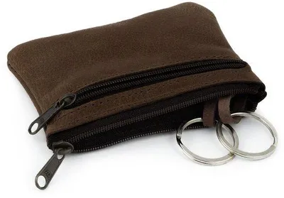 Produktbild von Schlüsseletuis aus echtem italienischem Leder mit 2 Schlüsselanhängern und einem zusätzlichen Fach, Schlüsselbeutel mit Reißverschluss