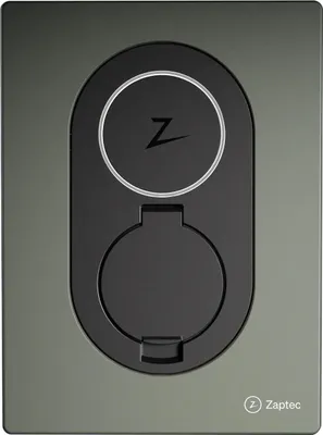 A close-up of a Zaptec Go electric vehicle charging station.