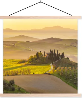 Produktbild von MuchoWow® Textilposter Toskana - Hügel - Landschaft 120x120 cm mit holzfarbenen Rahmen - Textil-Poster