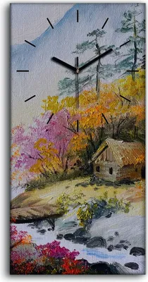 Produktbild von Dekor Leinwand Uhr Wandbilder 30x60 Malerei Abstrakte Berge Bäume Nebel - schwarze Hände