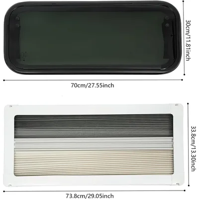 Zdjęcie produktu dla Okna do kamperów - okna uchylne boczne - 700x300 mm - kąt otwierania 85° - z roletą zaciemniającą - kolor czarny