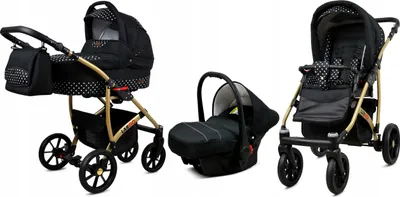Produktbild von BabyLux® Largo | 3in1 Kinderwagen Set | White Dots | Kombikinderwagen | Kinderwagenset | Buggy +