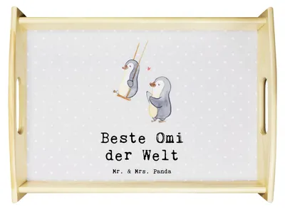 Produktbild von Mr. & Mrs. Panda Serviertablett Pinguin Beste Omi der Welt - Grau Pastell - Geschenk, Kleinigkeit, Tablett, Geschenkidee, Enkel, Servier, Oma, Dekotablett, Bester, Deko