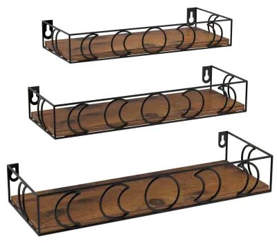 Produktbild von Set von 3 Schwimmenden Holzregalen mit Mondsymbol-Dekoration