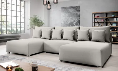 Image de AX LIVING Canapé d'angle avec fonction sommeil Ederra U largeur 300 cm - tissu gris clair