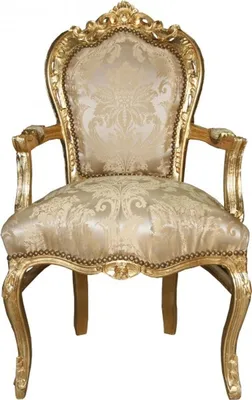 Produktbild von Casa Padrino Barock Esszimmerstuhl Creme Blumen Muster / Gold mit Armlehnen - Möbel