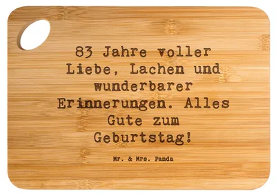Produktbild von Mr. & Mrs. Panda Hackbrett Spruch 83. Geburtstag - Transparent - Geschenk, Brett, Frühstücksbrettchen, Holzbrett, Lachen, Ehrung, Schneidebrett, Liebe, feiern 83 Jahre