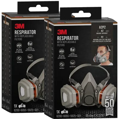 Produktbild von 3M™ Atemschutzmaske 2er Set 6002KIT Masken Austauschbaren Filtern Organische Dämpfe A2P2