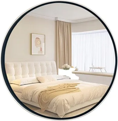 Zdjęcie produktu dla Lustro Ścienne Stylowe Okrągłe Łazienkowe Czarna Rama Średnica 80 Cm Loft