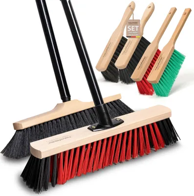 Produktbild von Besen Set, Zimmerbesen 30 cm breit + Straßenbesen 40 cm + Handfger Set Innen/Außen