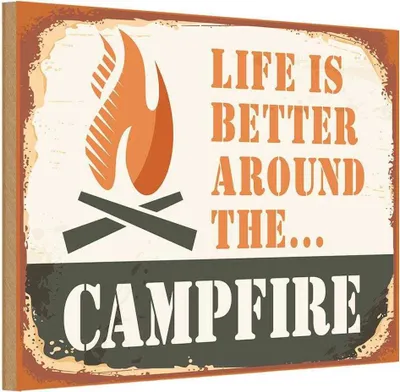 Produktbild von vianmo Holzschild 12x18 cm Camping Campfire life is better Outdoor