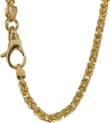 A close-up shot of a gold chain with a clasp.