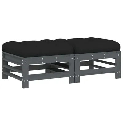 Image de vidaXL Tabouret de jardin avec coussin 2 pcs. Gris Pin massif